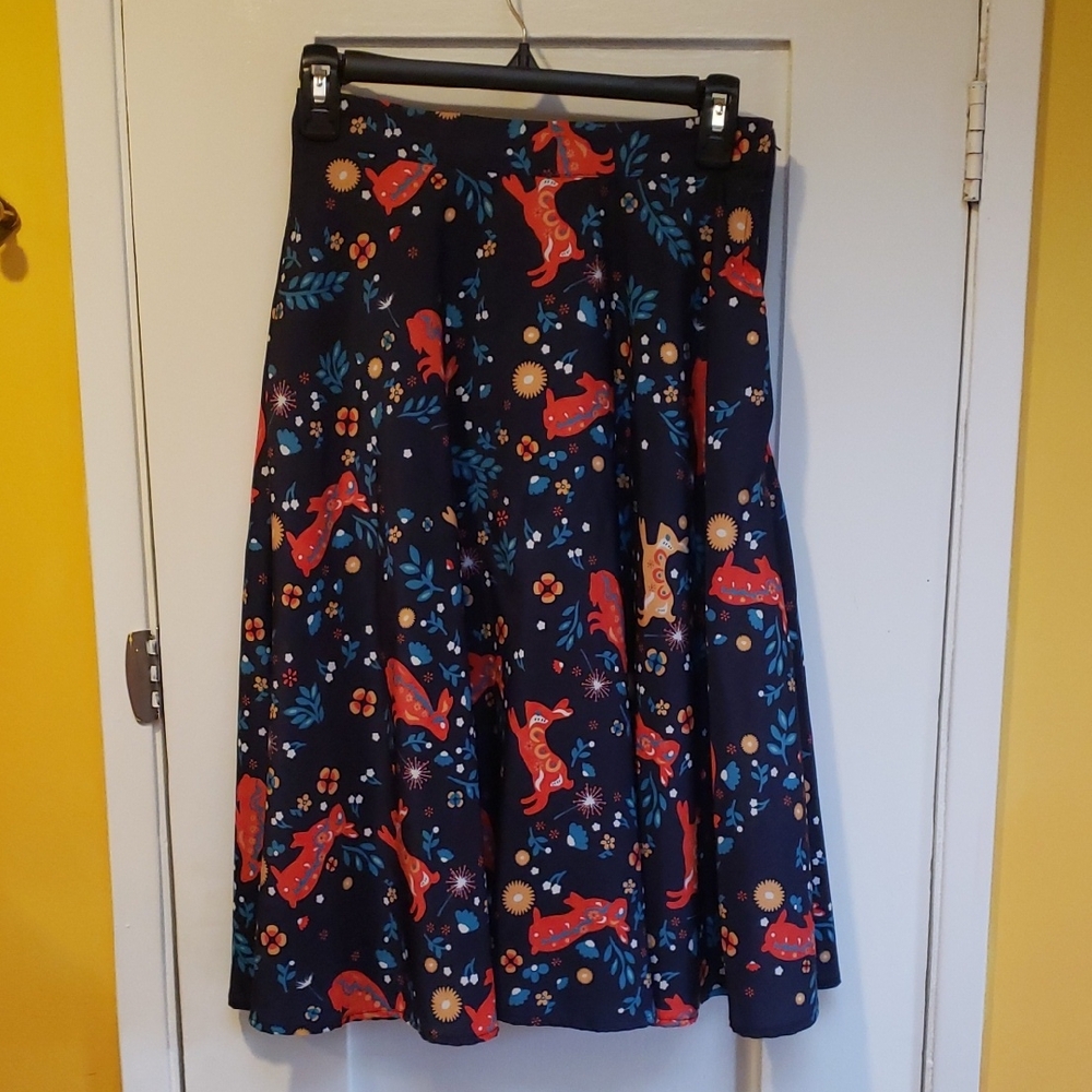 Floral Animal Print Skirt - Navy and Red